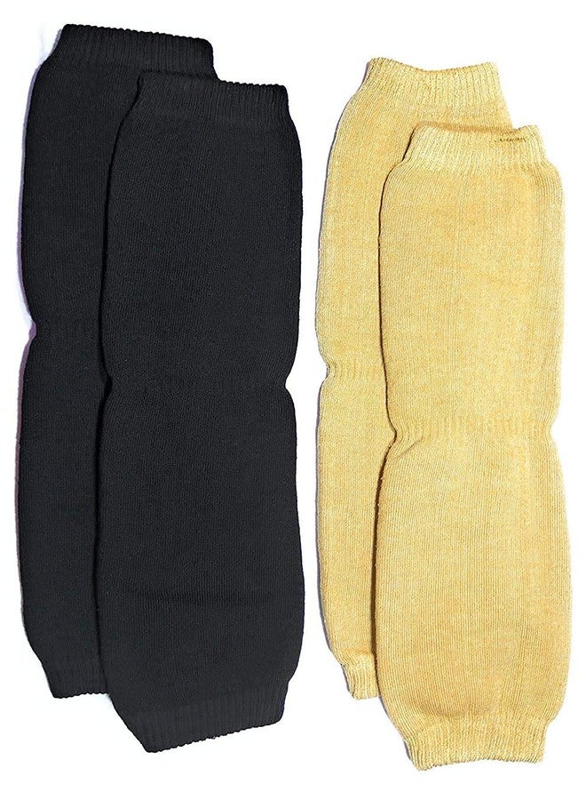 Krystle Unisex Woolen Thermal Warm Leg Warmers & Protective Knee Cap (Black & Beige)-(Pack of 2 Pair) - Image 1