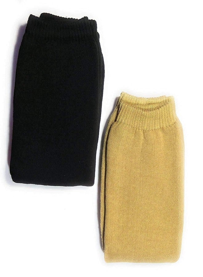 Krystle Unisex Woolen Thermal Warm Leg Warmers & Protective Knee Cap (Black & Beige)-(Pack of 2 Pair) - Image 2