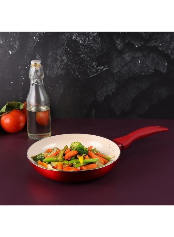 Delcasa 20 cm Non-Stick Frypan- DC3409/ Strong Aluminum Body with Marble Coating and Heat Resistant Bakelite Handle/ Induction Bottom, Compatible with Hot Plate, Halogen, Ceramic and Gas Stovetops/ Perfect for Frying, Sauting, Tempering/ White and Red - Image 5