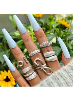 1 x 5 pcs Trendy Minimalist Jewelry Geometric Ring Set 26685-silver