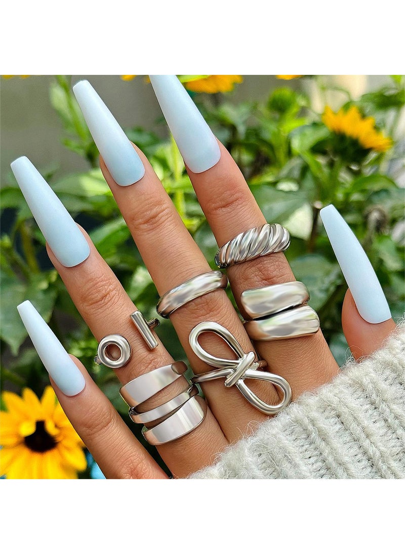 Generic - 1 x 5 pcs Trendy Minimalist Jewelry Geometric Ring Set 26685-silver - Image 1