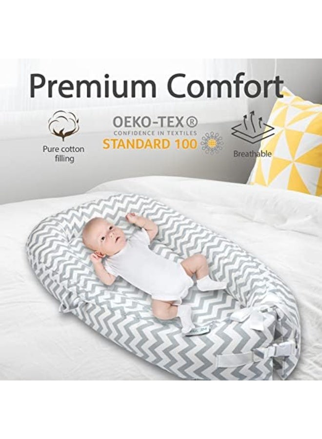 مورو مورو سرير  أطفال ، مقعد أرضي للرضع خفيف الوزن محمول قابل للتعديل ، كرسي استرخاء حديثي الولادة فائق النعومة 100٪ قطن ومسامي Fiberfill - Image 1