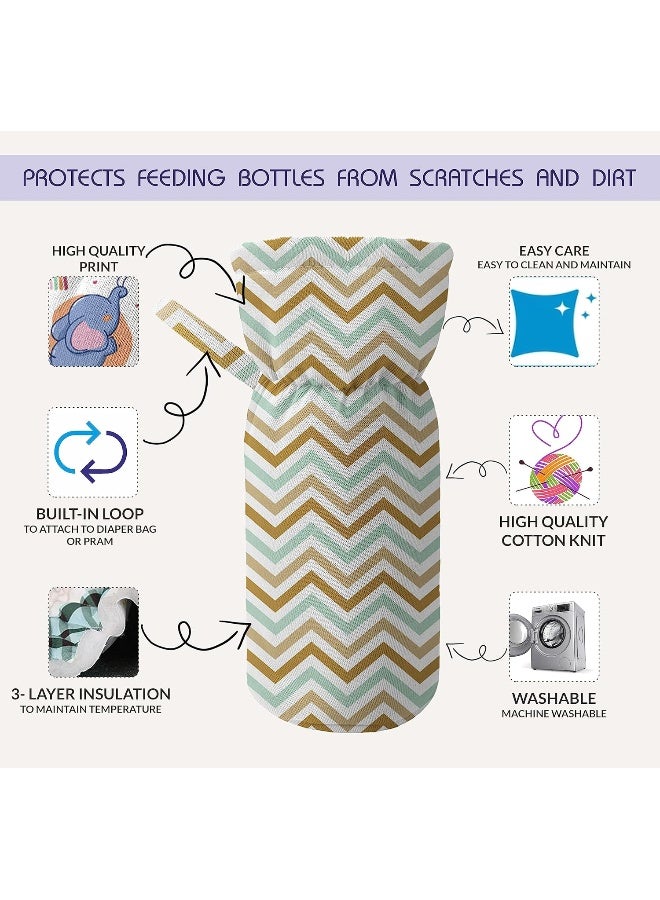 Custom Catch Cotton Soft Plush Baby Bottle Feeding Cover Tote Modern Bag Carrier Bag Bottle Cover With Strap Pack Of 2, Multicolor - Image 3