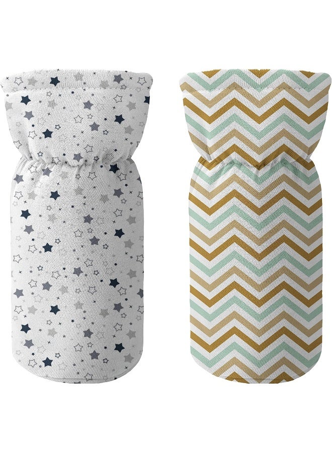 Custom Catch Cotton Soft Plush Baby Bottle Feeding Cover Tote Modern Bag Carrier Bag Bottle Cover With Strap Pack Of 2, Multicolor - Image 1