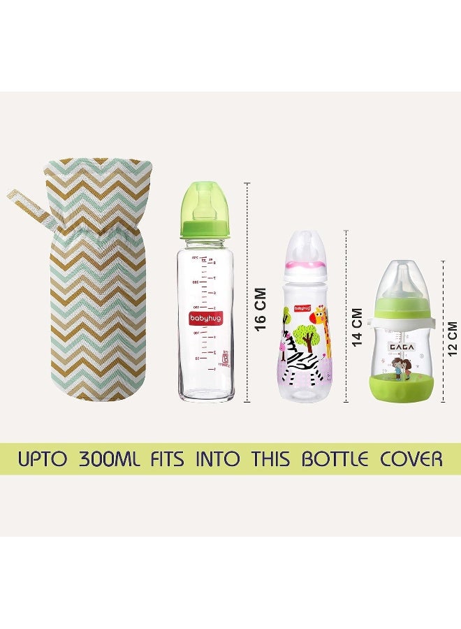 Custom Catch Cotton Soft Plush Baby Bottle Feeding Cover Tote Modern Bag Carrier Bag Bottle Cover With Strap Pack Of 2, Multicolor - Image 2