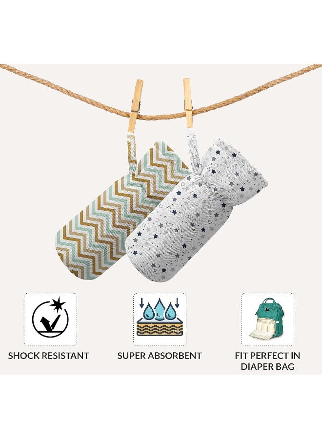 Custom Catch Cotton Soft Plush Baby Bottle Feeding Cover Tote Modern Bag Carrier Bag Bottle Cover With Strap Pack Of 2, Multicolor - Image 4