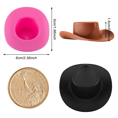 Skylety 20 Pieces Plastic Mini Cowboy Cowgirl Hat Miniature Western Small Doll Hat Cute Doll Cupcake Decoration for Dollhouse Cow Party DecorationPink White Brown Black - Image 5