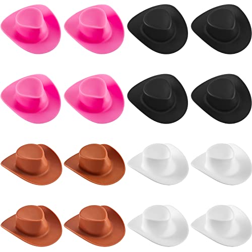 Skylety 20 Pieces Plastic Mini Cowboy Cowgirl Hat Miniature Western Small Doll Hat Cute Doll Cupcake Decoration for Dollhouse Cow Party DecorationPink White Brown Black - Image 1
