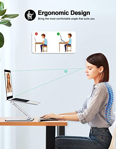 RIWUCT Foldable Laptop Stand, Height Adjustable Ergonomic Computer Stand for Desk, Aluminum Portable Laptop Riser Lecterns Holder Mount Compatible with MacBook Pro Air, HP, Dell 10-16" - Image 2