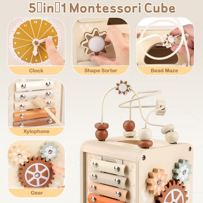 Vanplay Montessori Toys for 1+ Year Old Girls Boy Gifts, Wooden Sensory Activity Cube for Babies 12-18 Months, Learning Educational Toys 1 2 3 Year Old First Birthday Gifts for Toddler 1-3 - Image 2
