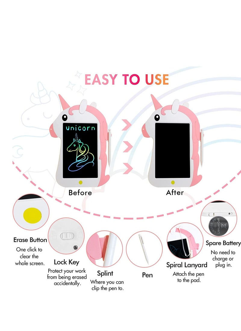 SYOSI Unicorn LCD Writing Tablet for Kids 8.5 Inch Doodle Scribbler Pad with Stylus Painting Board Magic Board Birthday Gifts Drawing Board Educational Toys for 3 Years Old Boy Girl Pink  - Image 3