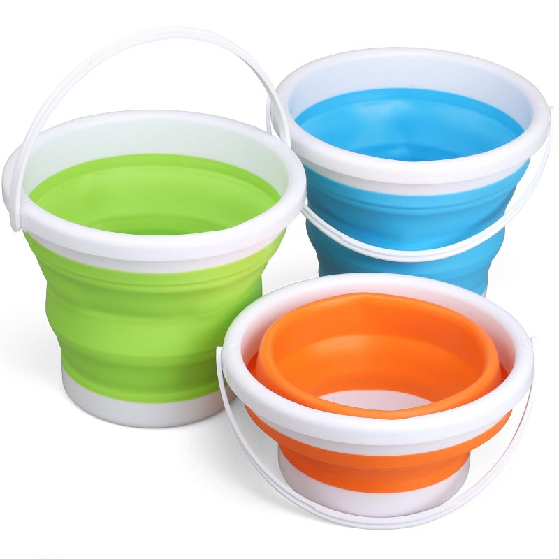 Anzmtosn 3L Jumbo Foldable Buckets, Sand Beach Toy Silicon Pails for Kids Adults, Collapisible Water Buckets Sandbox Kit Tool Multi Use for Outdoor, Cleaning Washing, Camping, Traveling, Towels, Picnic 3 Pack - Image 1