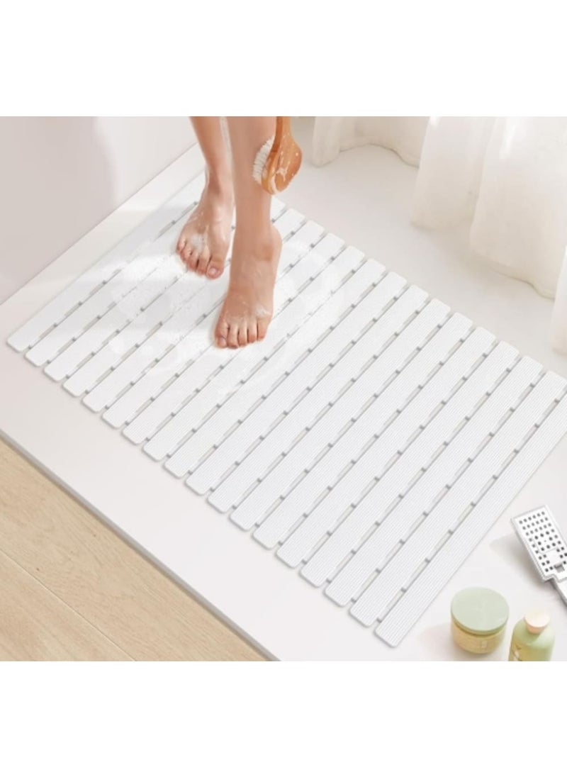 دواسة بانيو سيليكون مانعة للانزلاق، مشاية حمام بفتحات تصريف للمياه - أبيض - 70x40x0.5 سم - Image 1