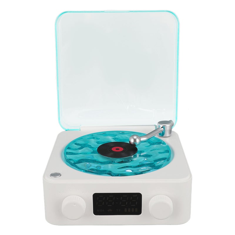 Record Player Style Bluetooth Speaker with Night Light and Time Display 3 in 1 Multifunction Small Stereo Wireless Speaker Green - Image 1