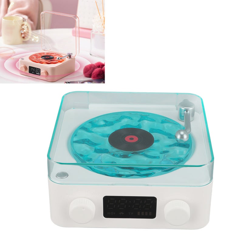 Record Player Style Bluetooth Speaker with Night Light and Time Display 3 in 1 Multifunction Small Stereo Wireless Speaker Green - Image 4