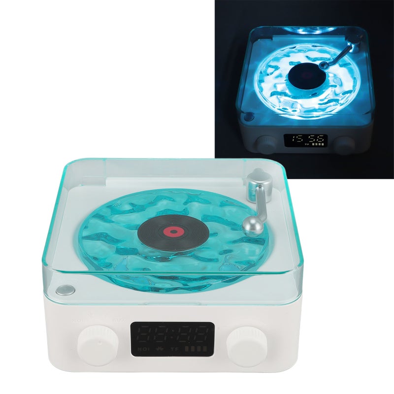 Record Player Style Bluetooth Speaker with Night Light and Time Display 3 in 1 Multifunction Small Stereo Wireless Speaker Green - Image 3