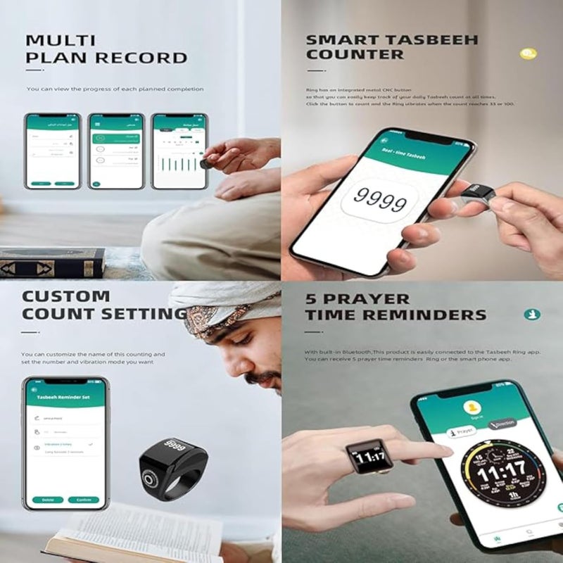 Smart Ring,Muslim Prayer,Tasbih Counter,Five Prayer Time Reminders,OLED display,Waterproof,black (18mm) - Image 3