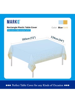 MARKQ Plastic Dot Tablecloth for Rectangle Table 54" x 72" Disposable Table Cover for Bridal Shower Wedding Birthday Party Decorations (Blue and Gold)  - Image 2