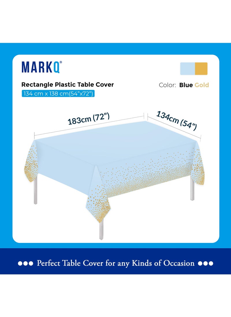 MARKQ Plastic Dot Tablecloth for Rectangle Table 54" x 72" Disposable Table Cover for Bridal Shower Wedding Birthday Party Decorations (Blue and Gold)  - Image 2