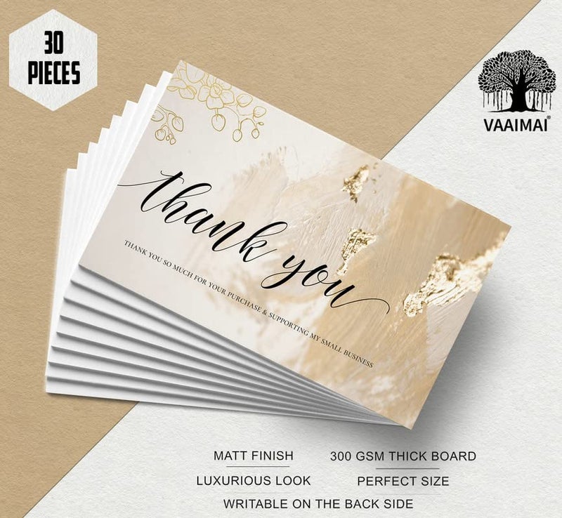 VAAIMAI 30 Pieces Thank You Cards Small Business Stylish Thank You for Supporting My Small Business Cards Notes Holographic Thanks Greeting Cards for Retail Store Owner Goods Customer 2 x 35 Inch - Image 2