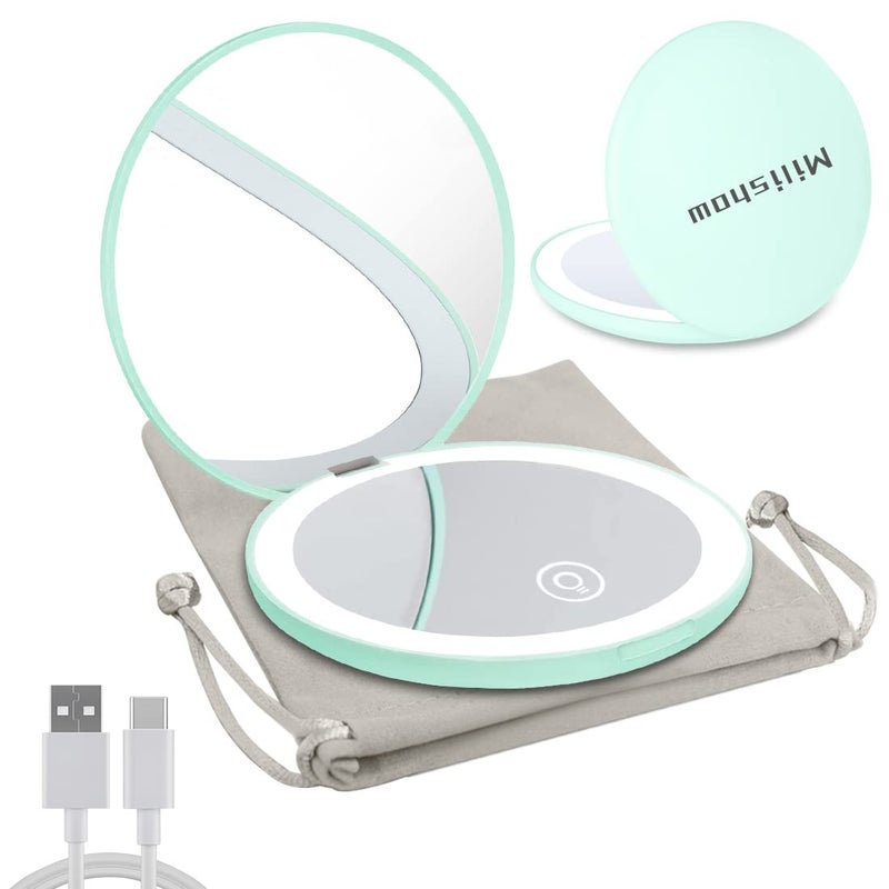 Milishow Compact Mirror with LED Light1x10x Magnifying Rechargeable Mirror35in Dimmable Travel Mirror for PursePocketHandheld 2Sided Makeup Mirror