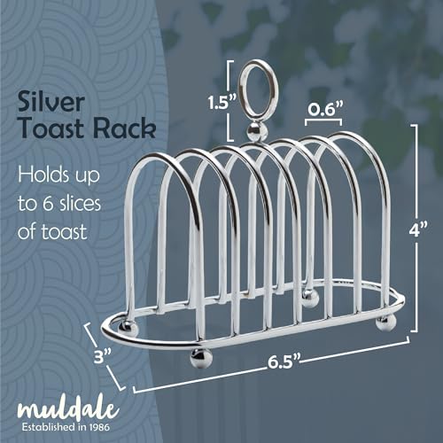 Muldale Toast Rack English Style - Victorian Chrome Holder for 6 Slices - Vintage Sturdy Stainless Steel Toast Stand with Ball Feet - British Caddy - 0.5" Wide Gap - Image 4