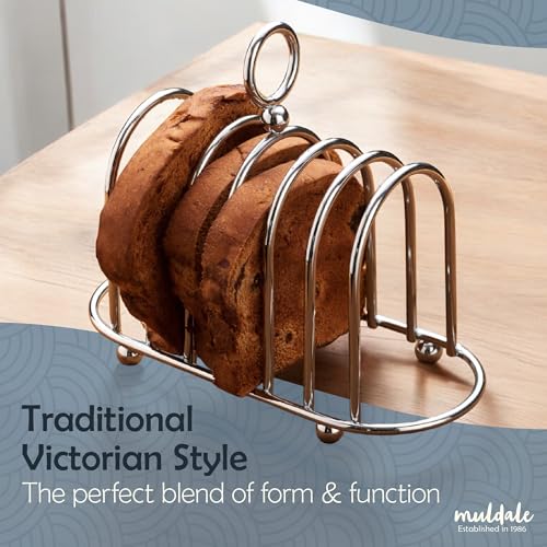 Muldale Toast Rack English Style - Victorian Chrome Holder for 6 Slices - Vintage Sturdy Stainless Steel Toast Stand with Ball Feet - British Caddy - 0.5" Wide Gap - Image 2