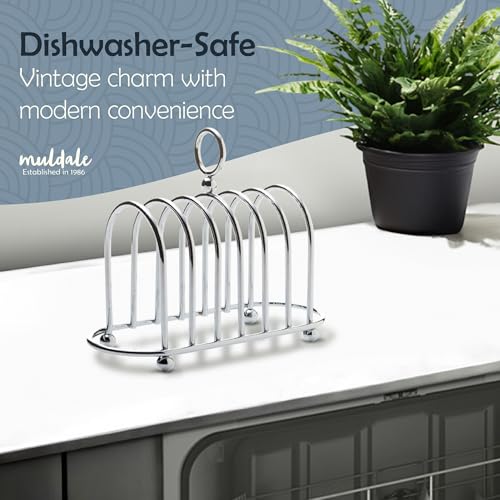 Muldale Toast Rack English Style - Victorian Chrome Holder for 6 Slices - Vintage Sturdy Stainless Steel Toast Stand with Ball Feet - British Caddy - 0.5" Wide Gap - Image 5