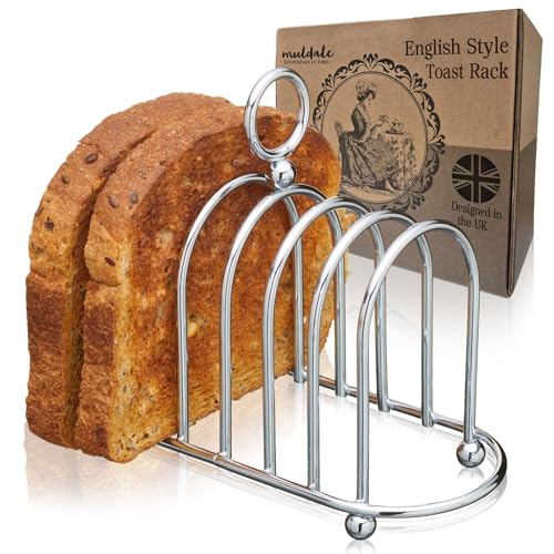 Muldale Toast Rack English Style - Victorian Chrome Holder for 6 Slices - Vintage Sturdy Stainless Steel Toast Stand with Ball Feet - British Caddy - 0.5" Wide Gap - Image 1