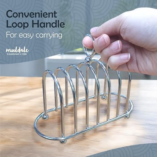 Muldale Toast Rack English Style - Victorian Chrome Holder for 6 Slices - Vintage Sturdy Stainless Steel Toast Stand with Ball Feet - British Caddy - 0.5" Wide Gap - Image 3
