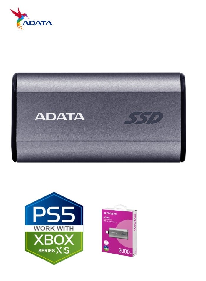 ADATA SC750 2000GB External Portable SSD USB-C 3.2 Gen 2 Compatible with PS5 XBOX | High-speed Up to 1050 MB/s- | Black Titanium  - Image 3
