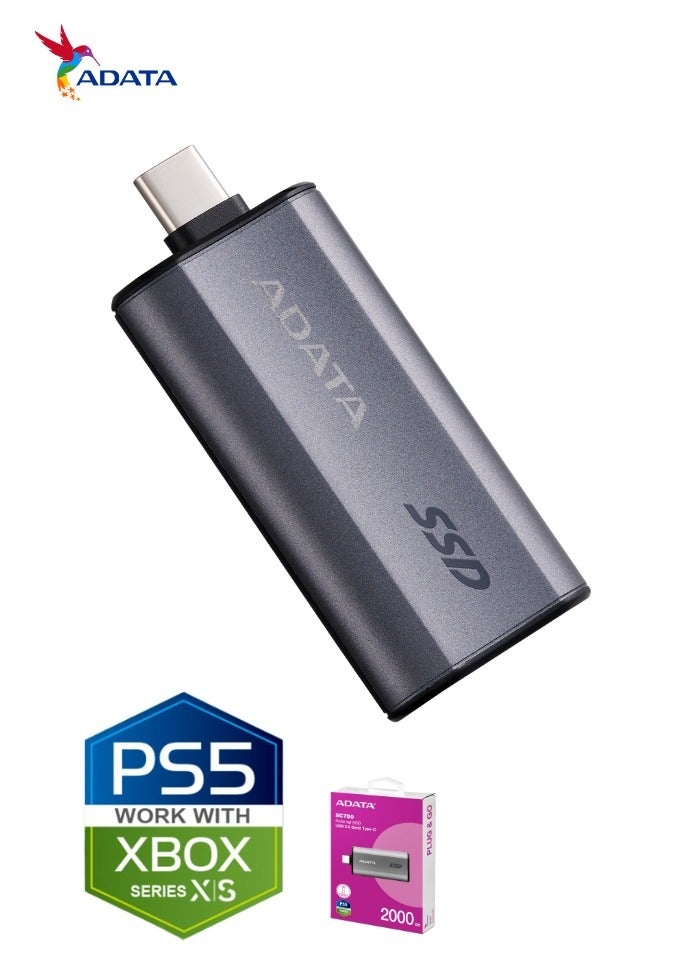 ADATA SC750 2000GB External Portable SSD USB-C 3.2 Gen 2 Compatible with PS5 XBOX | High-speed Up to 1050 MB/s- | Black Titanium  - Image 5