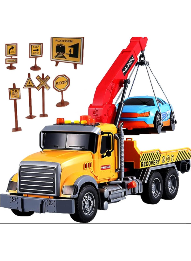 لعبة شاحنة سحب IYEAM مقاس 15 بوصة مع خطافات وسيارة للأطفال الأولاد والبنات، لعبة شاحنة تعمل بالاحتكاك مع صوت وأضواء - Image 1