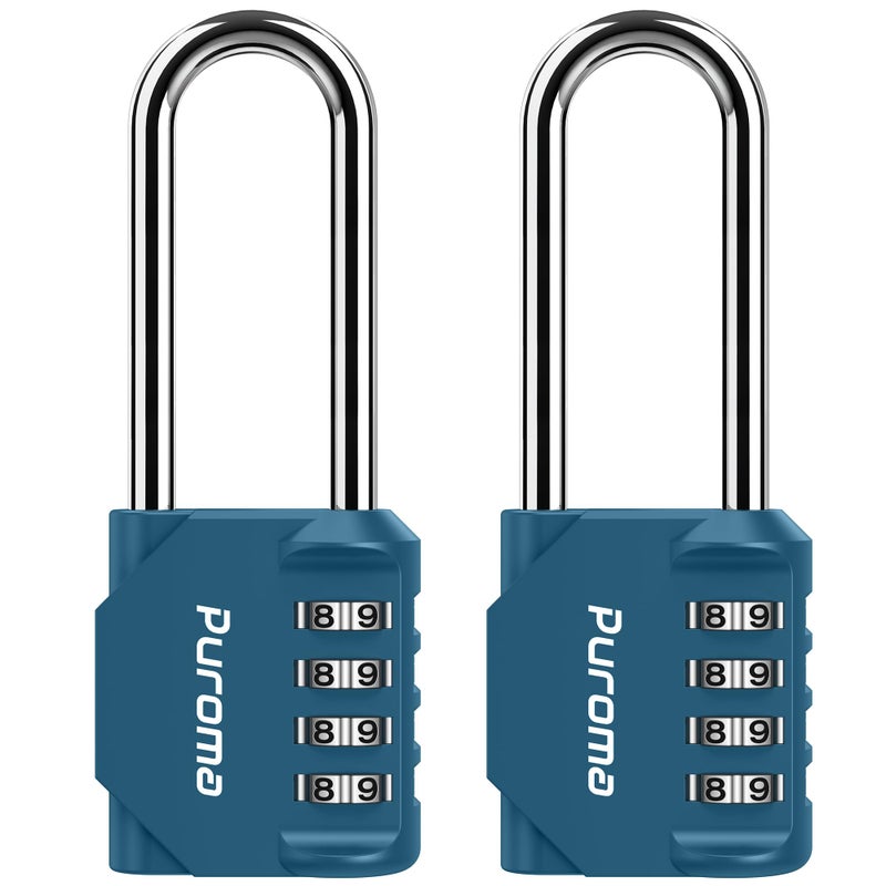 Puroma 2 Pack 26 Inch Long Shackle Combination Lock 4 Digit Outdoor Waterproof Padlock for Hasp Locker Lock Sports Locker Fence Gate Toolbox Case Hasp Storage Cabinets Peacock Blue