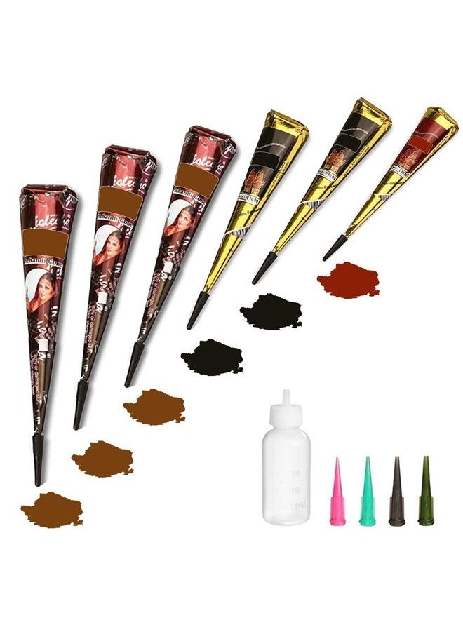 Yomagine - Temporary Tattoos Kit, 6Pcs Semi Permanent Tattoo Paste Cones, India Body DIY Art Painting for Women Men Kids, Summer Trend Freehand Plaste with 3 Colors,20Pcs Adhesive Stencil,1Pc Bottle,4Pcs Nozzles - Image 1