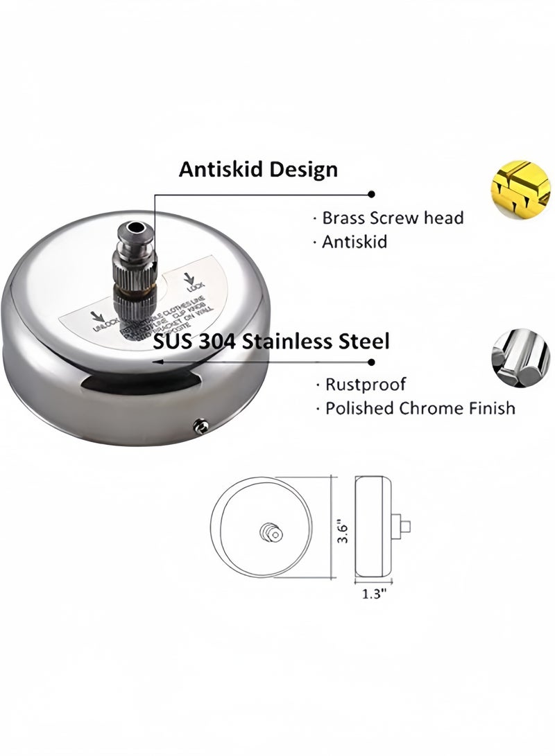 Retractable Clothesline SUS304 Stainless Steel Clothes Dryer with Adjustable Rope String Hotel Style Heavy Duty, Drill Free or Screw Wall Mount, 9.2 Feets, Polished Chrome Finish - Image 5