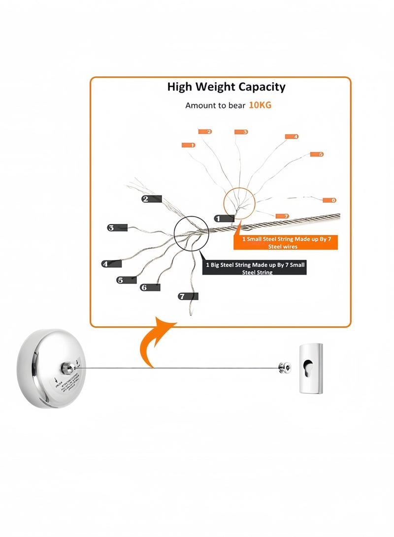 Retractable Clothesline SUS304 Stainless Steel Clothes Dryer with Adjustable Rope String Hotel Style Heavy Duty, Drill Free or Screw Wall Mount, 9.2 Feets, Polished Chrome Finish - Image 4