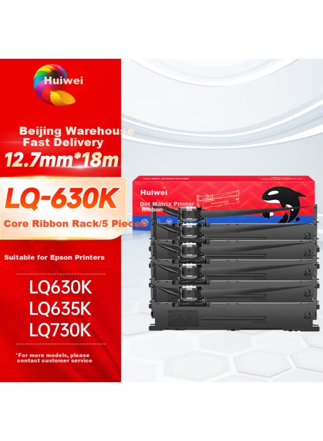 Huiwei Lq615kii Ribbon, Lq630k Ribbon Cartridge Upgraded Version, 5-pack, Compatible With Epson Lq630kii, 730k/kii, 610/635kii, 735kii Dot Matrix Printers - Image 1