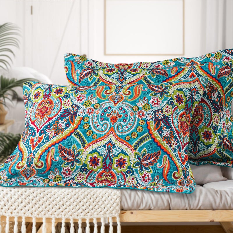 VAPUTAR Quilt King Bedding Set - Soft Cotton Quilts with Paisley Floral Pattern - Lightweight Reversible Bedspreads for Farmhouse (3 Pieces, Bright Teal) - Image 5