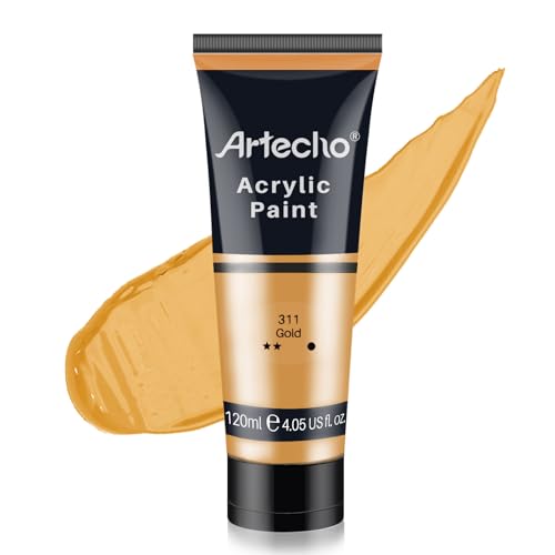Artecho Gold Acrylic Paint, Gold Paint (120ml / 4.05oz) Tubes, Art Craft Paints for Canvas, Rock, Stone, Wood, Fabric, Art Supplies - Image 1