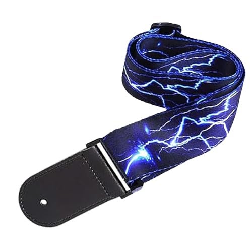 IMAGINEA Guitar Strap with PU Leather Ends | Modern & Comfortable Design | Adjustable Guitar Belt for Acoustic/Bass/Electric Guitars (Blue Thunder Strap+5Picks) - Image 1