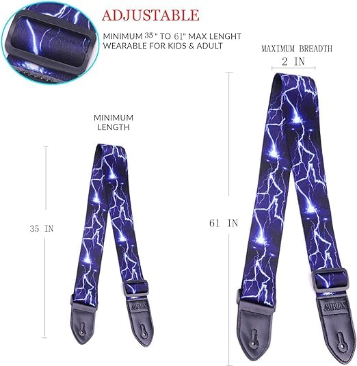 IMAGINEA Guitar Strap with PU Leather Ends | Modern & Comfortable Design | Adjustable Guitar Belt for Acoustic/Bass/Electric Guitars (Blue Thunder Strap+5Picks) - Image 3