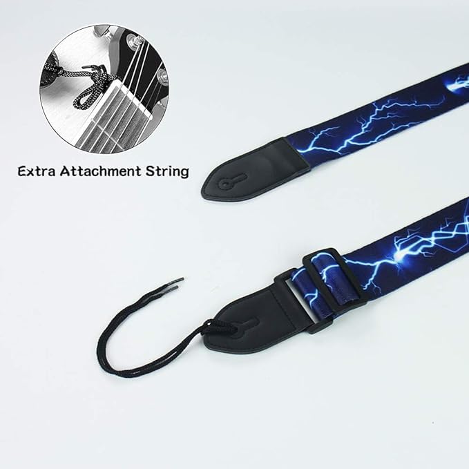 IMAGINEA Guitar Strap with PU Leather Ends | Modern & Comfortable Design | Adjustable Guitar Belt for Acoustic/Bass/Electric Guitars (Blue Thunder Strap+5Picks) - Image 4
