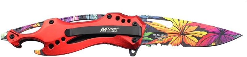MTECH USA Folding Knife, 3.75-Inch Half-Serrated Blade, Titanium Coating, Glass Breaker, Pocket Clip - Image 3