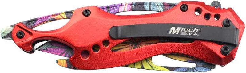 MTECH USA Folding Knife, 3.75-Inch Half-Serrated Blade, Titanium Coating, Glass Breaker, Pocket Clip - Image 2
