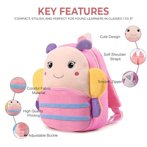 ADISA Kids Backpack Toddler Bag Back Pack Plush Cartoon for Girls and Boys 1-5 Years (BP102-PIN) - Image 3
