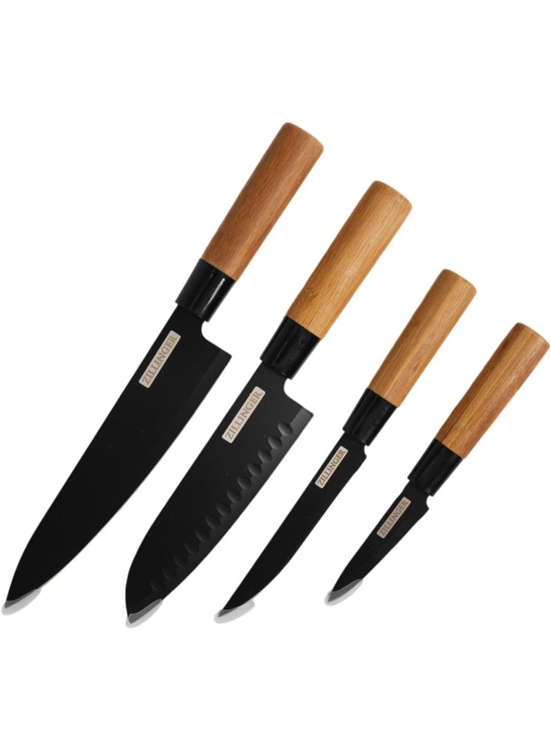 ZILLINGER Japanese Knife Set - 4 Pcs High-Carbon Stainless Steel Chef Knife Set for Precision Cutting, Slicing, Dicing, and Chopping - Lightweight, Dishwasher Safe Ultra-Sharp Kitchen Knife Set - Image 1