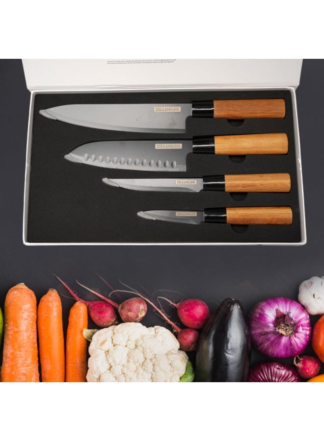 ZILLINGER Japanese Knife Set - 4 Pcs High-Carbon Stainless Steel Chef Knife Set for Precision Cutting, Slicing, Dicing, and Chopping - Lightweight, Dishwasher Safe Ultra-Sharp Kitchen Knife Set - Image 2