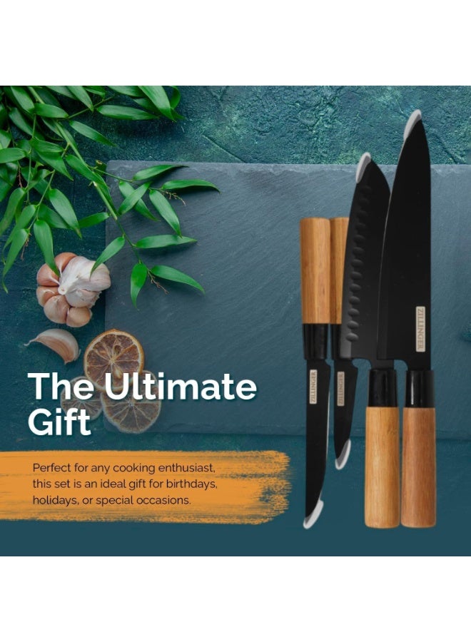 ZILLINGER Japanese Knife Set - 4 Pcs High-Carbon Stainless Steel Chef Knife Set for Precision Cutting, Slicing, Dicing, and Chopping - Lightweight, Dishwasher Safe Ultra-Sharp Kitchen Knife Set - Image 4