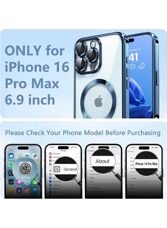 iPhone 16 Pro Max Case with Camera Lens Protector, [MagSafe Compatible][Anti-Scratch-Drop][Yellowing Resistant] Electroplated Durable TPU Magnetic iPhone 16 Pro Max Shockproof Case for Women Men, Blue  - Image 2